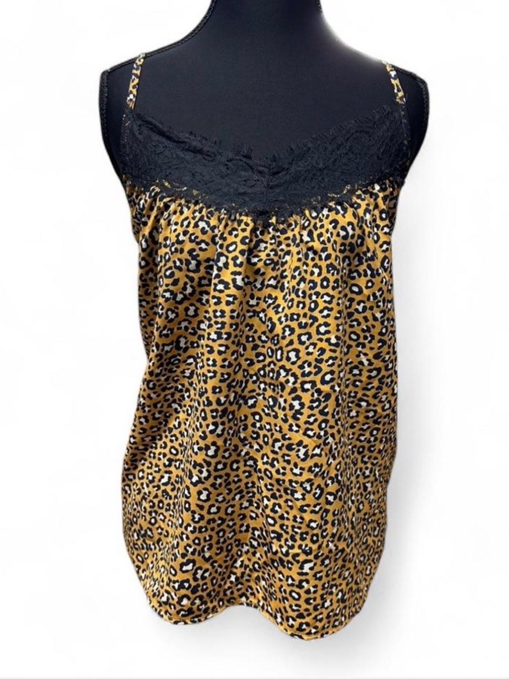 Y2K Leopard Print Lace Slip top Babydoll Chemise Satin Coquette McBling Size L